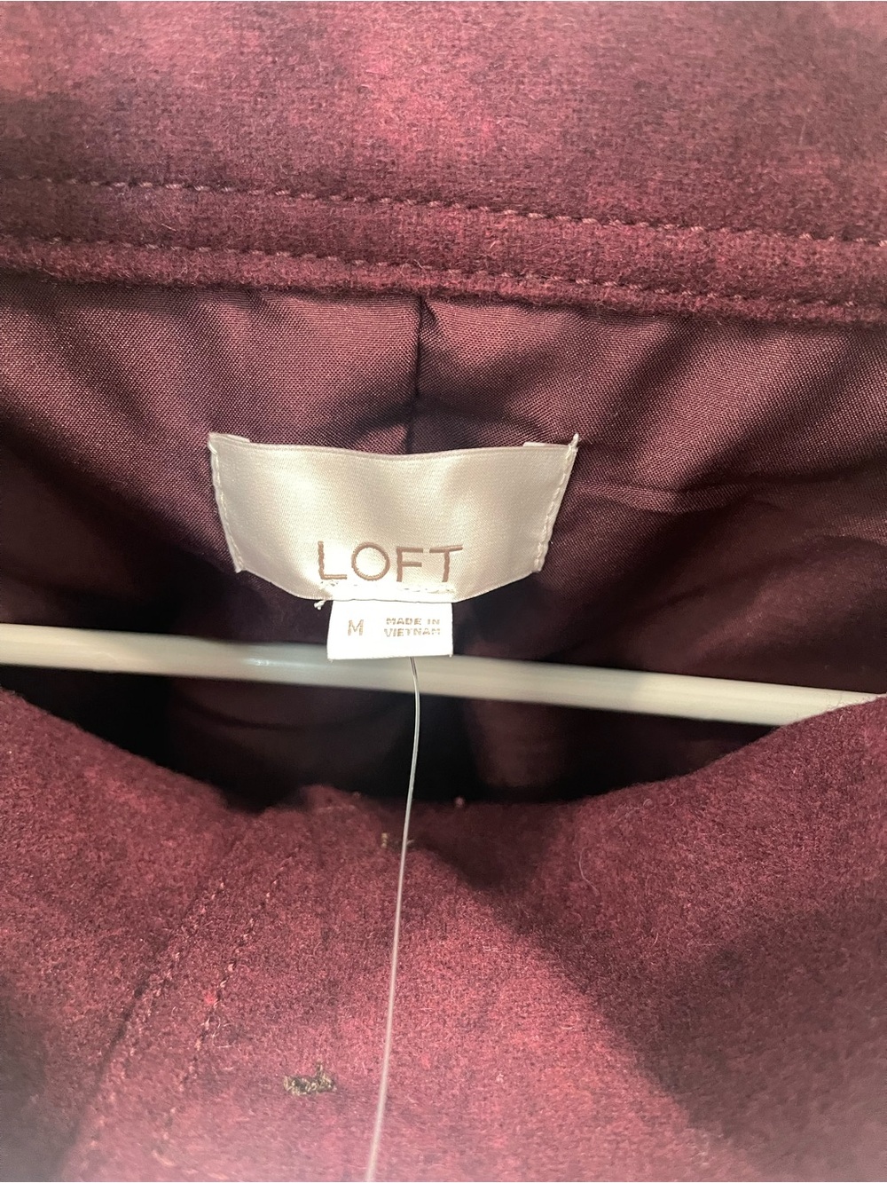 NWT LOFT Wool Blend Bomber Jacket Burgundy Melange Cropped Size Medium - Picture 3 of 5